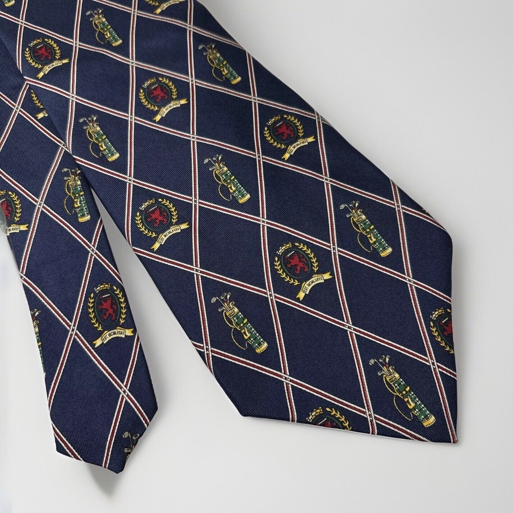 Tommy Hilfiger Golf‎ Tie Vintage 90s Navy Blue Red Green Crest Preppy 4x58"